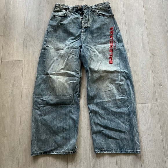 Balenciaga Other - Balenciaga Men's Washed Blue Logo Wide-Leg Jeans